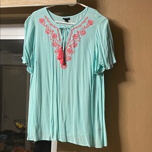 Torrid Size 00 Mint Green Embroidered Tassel Boho Blouse